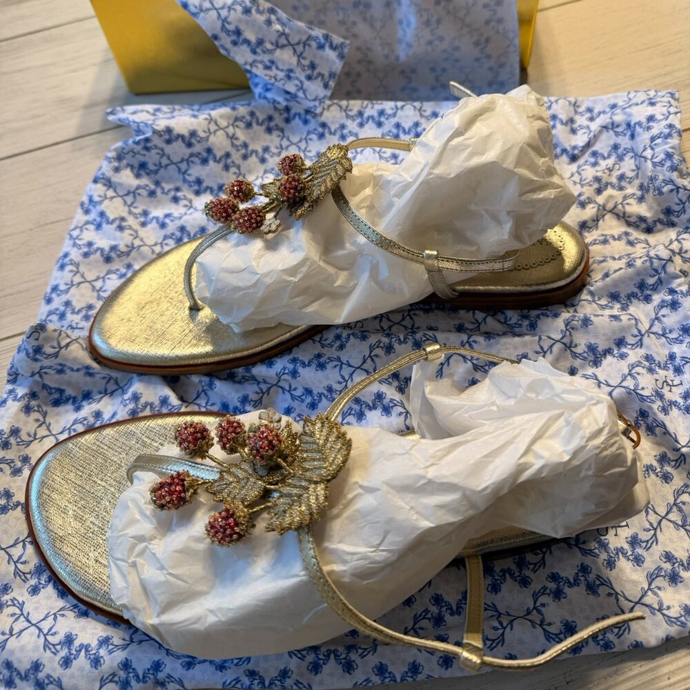 Sarah Flint Gold Textured Saffiano Sandals (IT 41.5)